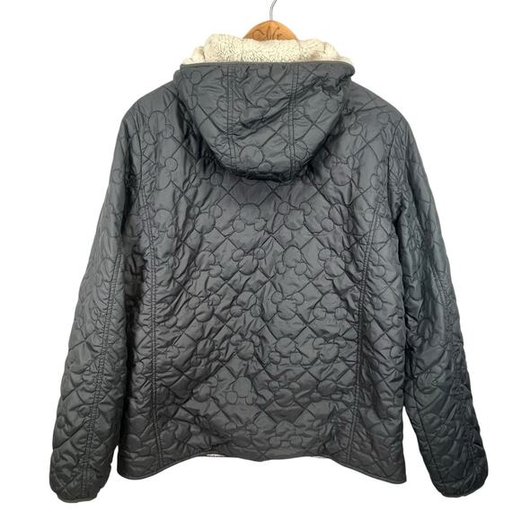 Disney Parks Mickey Mouse Quilted Jacket Puffer Fleece Lined Hooded Black L - Picture 2 of 6